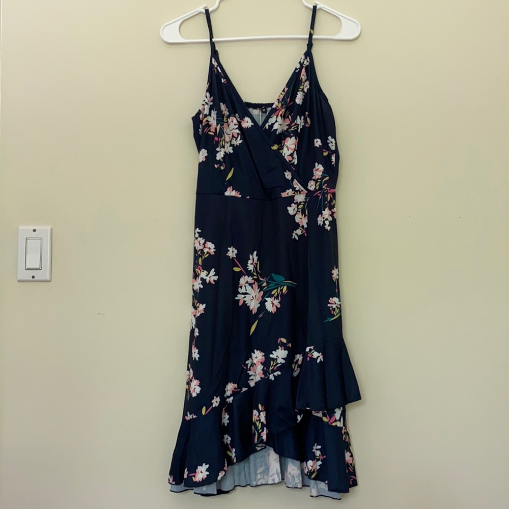 Amazon Navy & Floral Sleeveless Wrap Dress